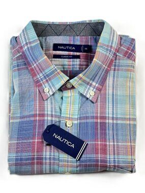 Nautica XXL Plaid Button Down Shirt NWT Classic Fit Short Sleeve